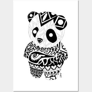 ecopop panda bear in kawaii tattoo totonac pattern suit art Posters and Art